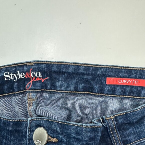 Style & Co Curvy Fit Ankle Straight Women's size 16 Dark Blue Denim Jeans - Picture 3 of 5